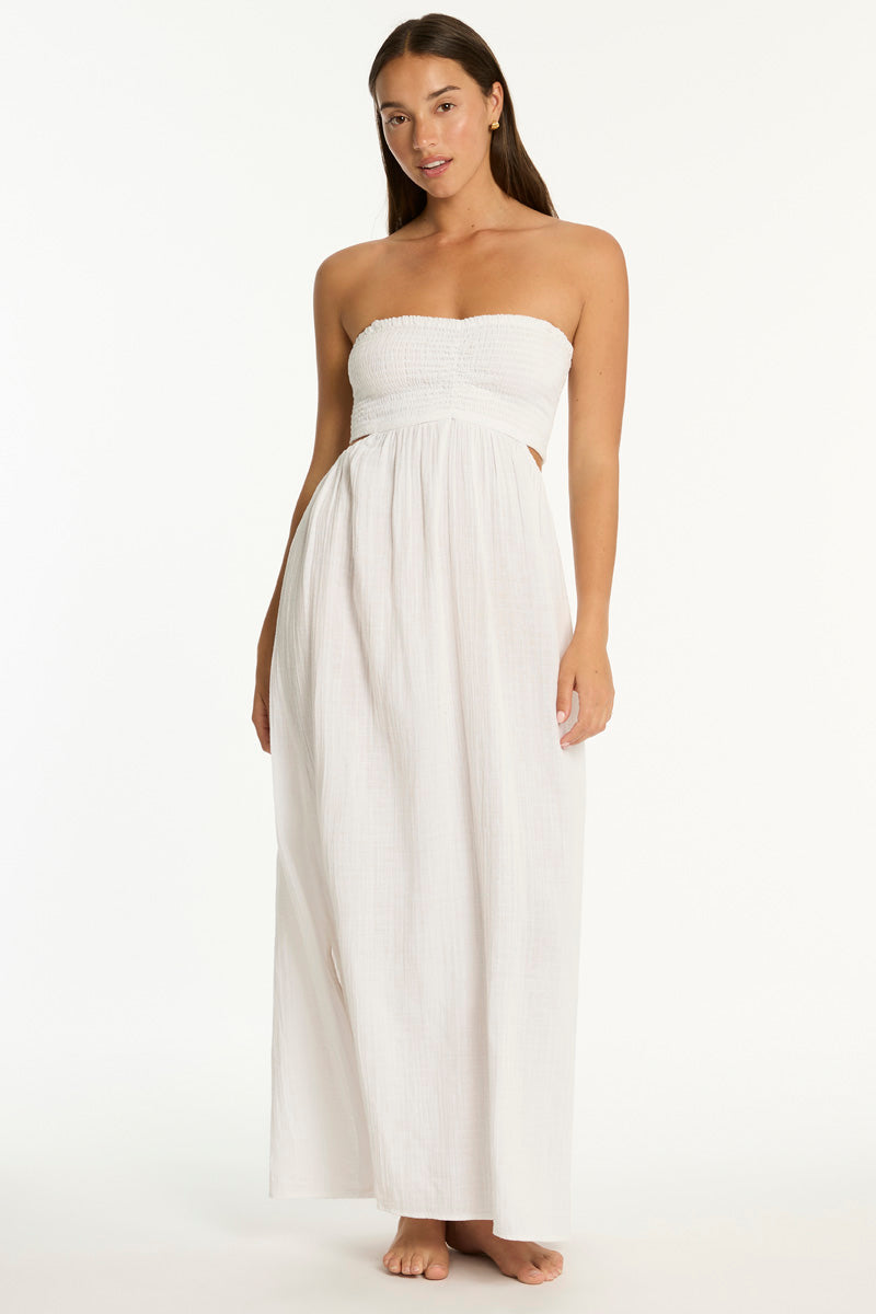 Sea Level Sunset Cutaway Bandeau Dress, White / L