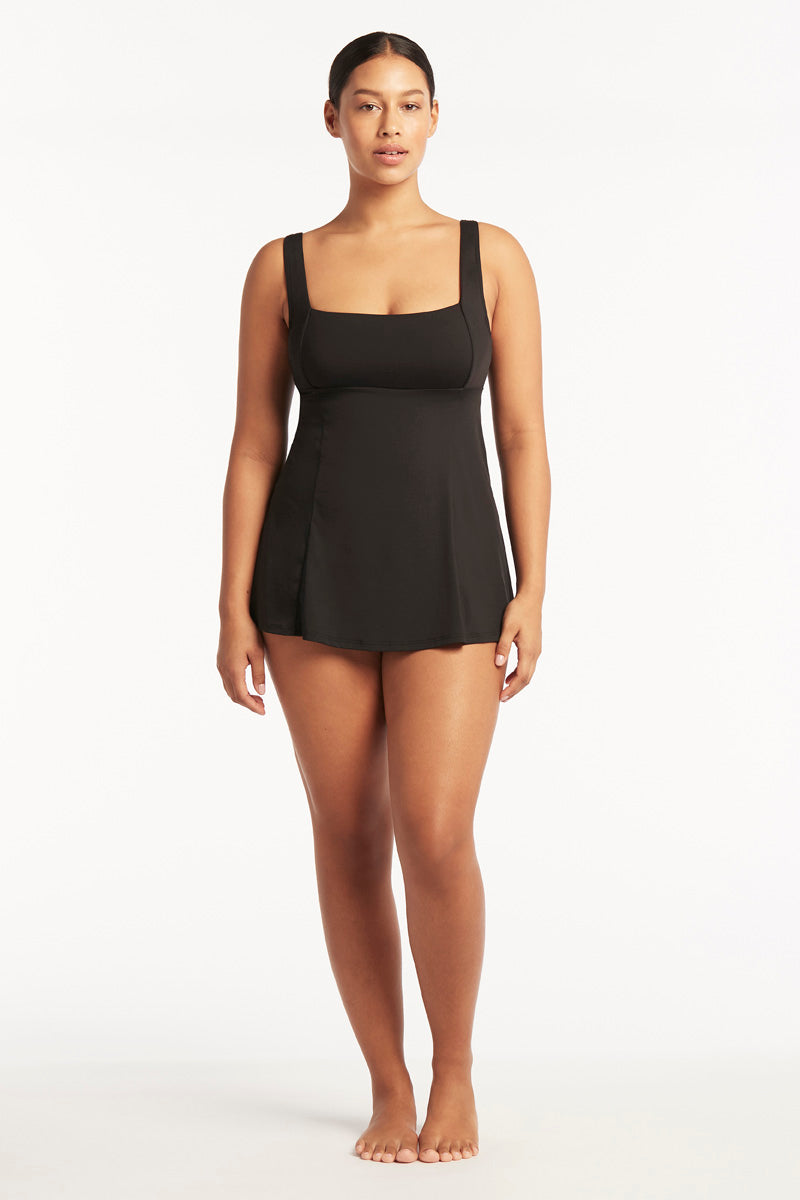 Sea Level Eco Essentials Square Neck Tummy Control Swim Dress, Black / US14