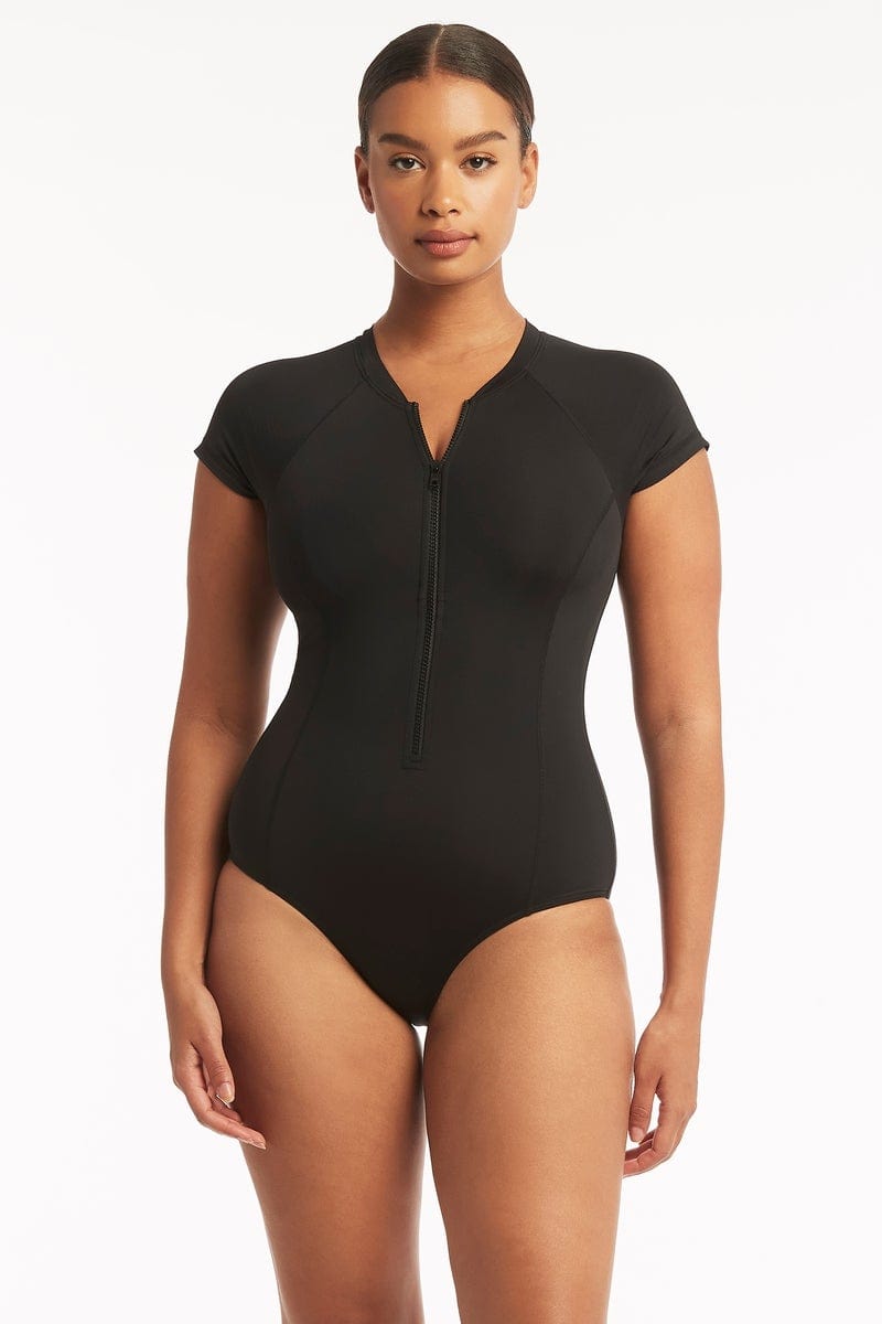 Women One Piece Swimsuit Short Sleeve Bathing suit Swimwear