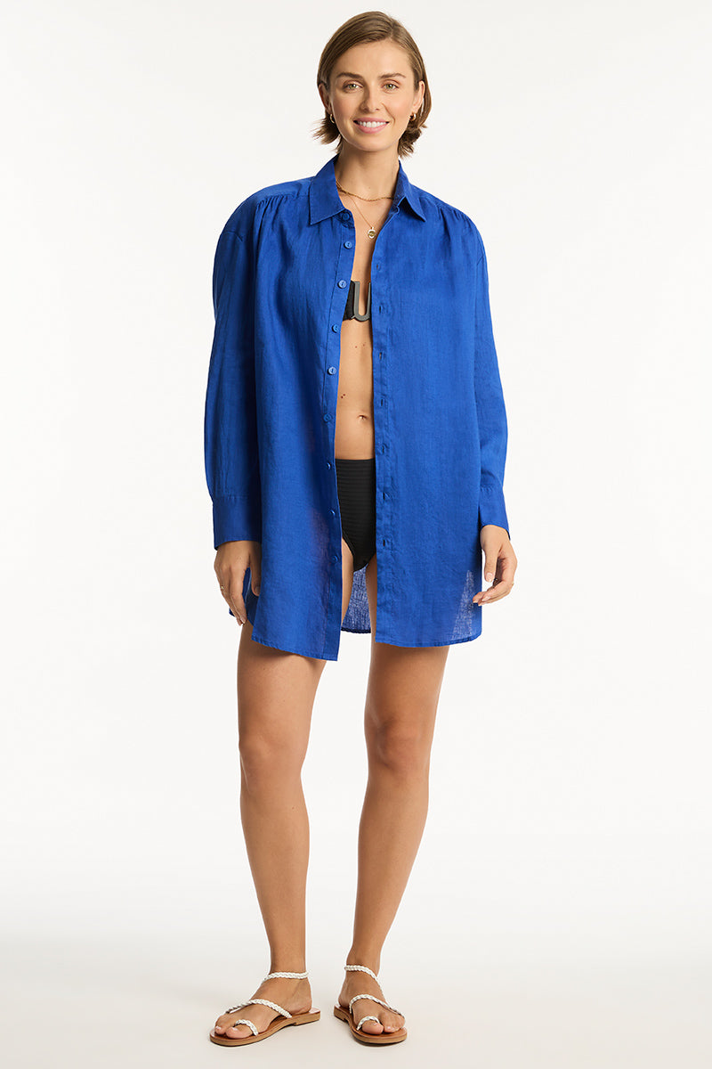 linen shirt dress beach cover up .Alicia Linen Shirt Dress / Cover-Up White / M