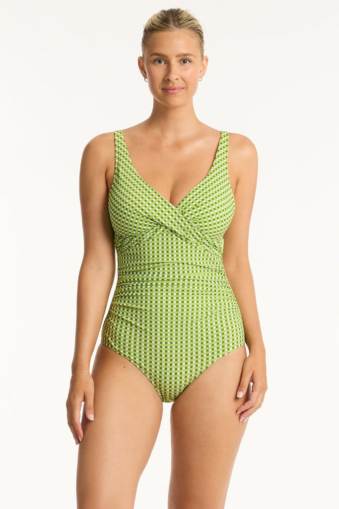 Checkmate Cross Front One Piece - Checkmate Olive - Sea Level Australia 