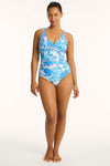 Daisyfield Cross Front One Piece - Daisyfield Blue - Sea Level Australia 