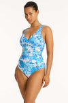 Daisyfield Cross Front One Piece - Daisyfield Blue - Sea Level Australia 