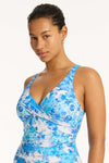 Daisyfield Cross Front One Piece - Daisyfield Blue - Sea Level Australia 