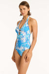 Daisyfield Keyhole Halter One Piece - Daisyfield Blue - Sea Level Australia 