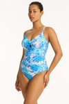 Daisyfield Tie Front DD/E One Piece - Daisyfield Blue - Sea Level Australia 