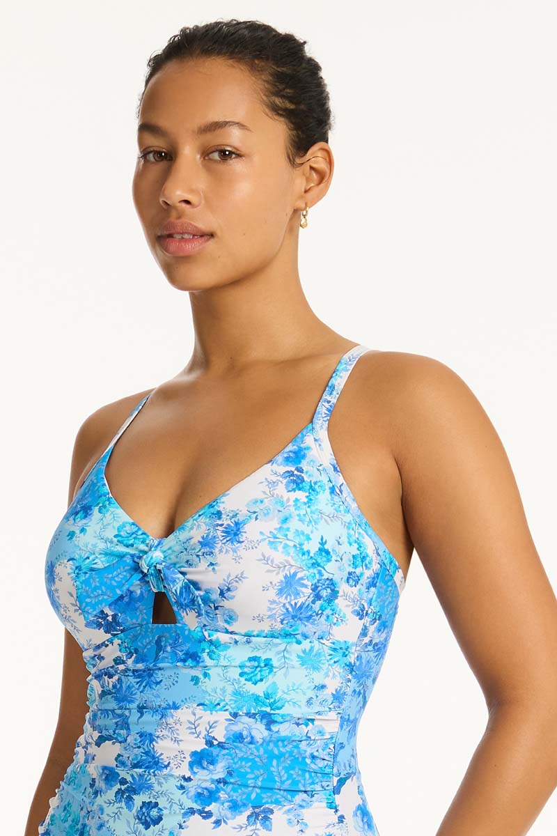 Daisyfield Tie Front DD/E One Piece - Daisyfield Blue - Sea Level Australia 