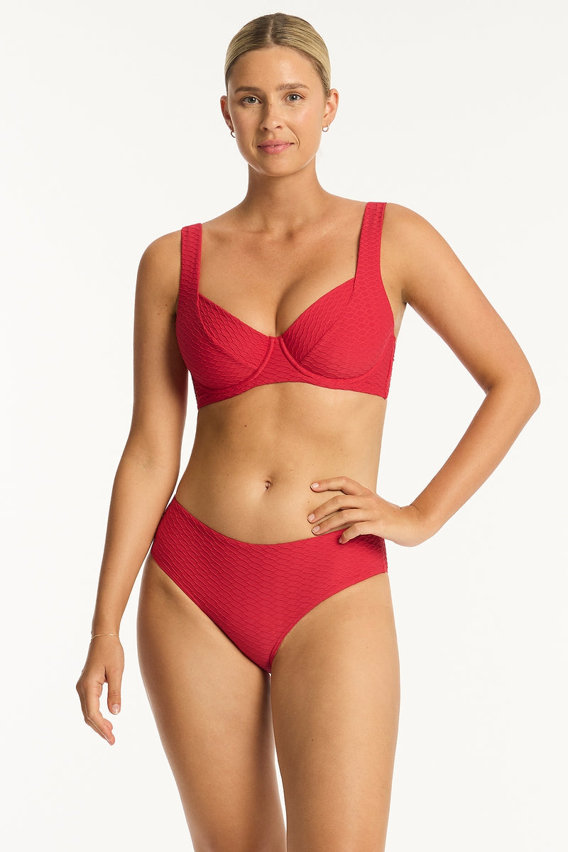 Honeycomb Mid Bikini Pant - Honeycomb Red - Sea Level Australia 