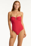 Honeycomb U Bar Bandeau One Piece - Honeycomb Red - Sea Level Australia 