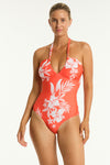 Aloha Halter Bandeau One Piece - Aloha Flame - Sea Level Australia 