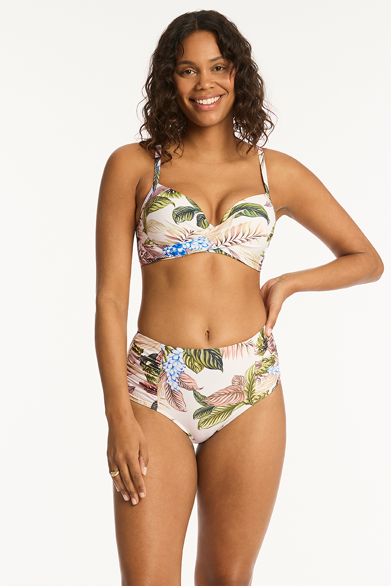 Lost Paradise High Waist Gathered Side Pant - Lost Paradise White - Sea Level Australia 