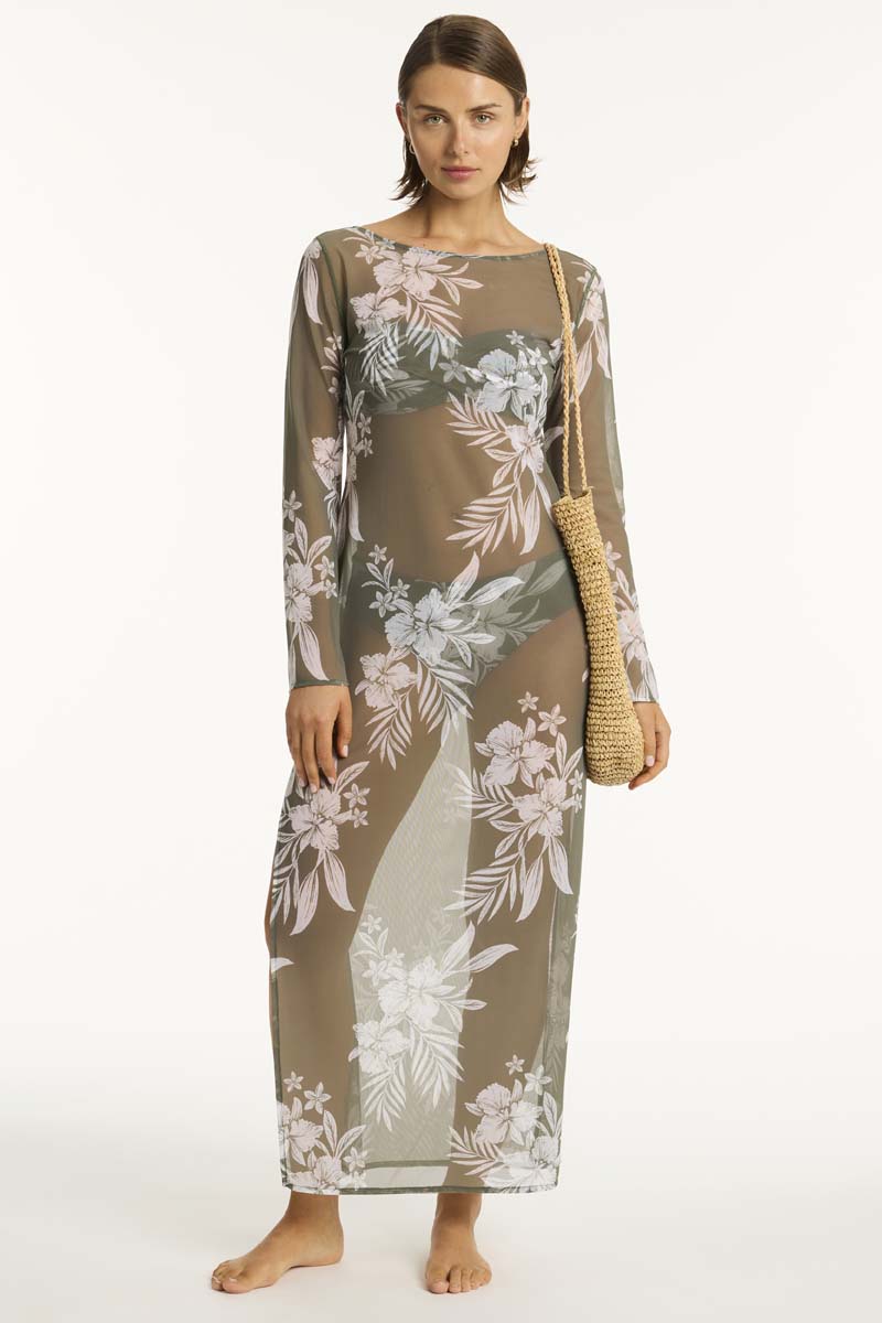 Aloha Mesh Long Dress - Aloha Khaki - Sea Level Australia 