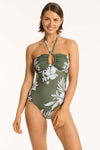 Aloha Halter Bandeau One Piece - Aloha Khaki - Sea Level Australia 