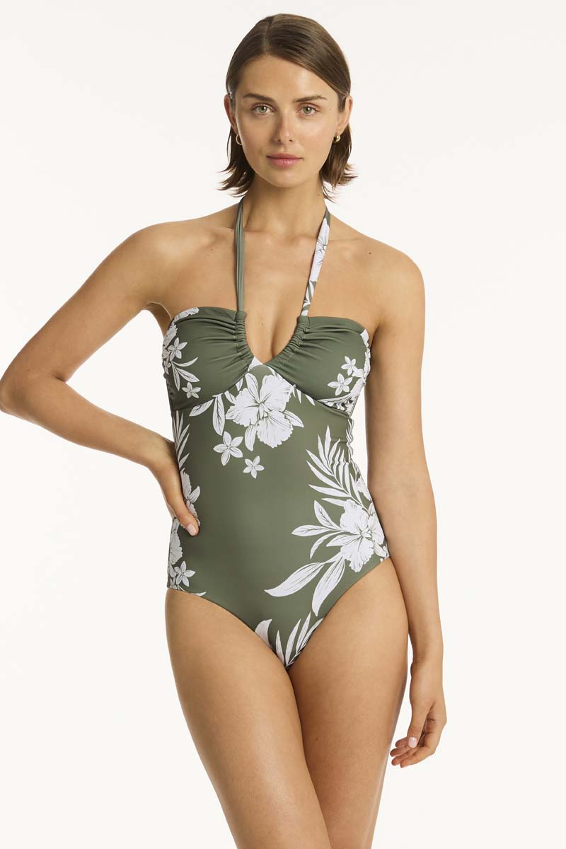 Aloha Halter Bandeau One Piece - Aloha Khaki - Sea Level Australia 