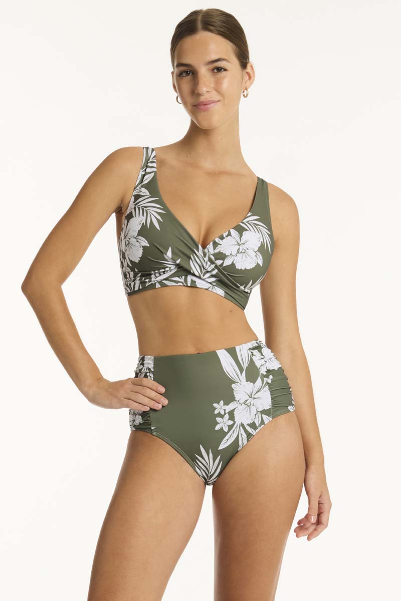 Aloha Cross Front Multifit Bra - Aloha Khaki - Sea Level Australia 