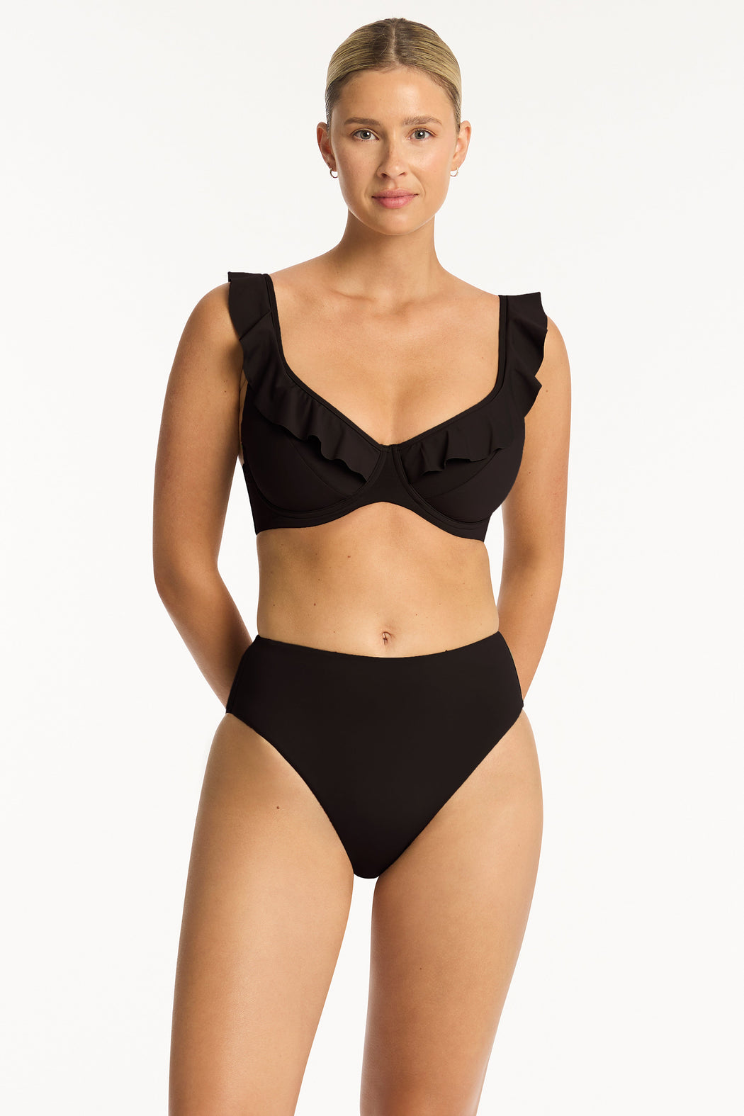 Eco Essentials F Cup Frill Underwire Bra - Eco Essentials Black - Sea Level Australia 