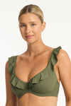 Eco Essentials F Cup Frill Underwire Bra - Eco Essentials Khaki - Sea Level Australia 