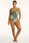 Aloha Tie Front DD/E One Piece - Aloha Khaki - Sea Level Australia 