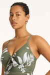 Aloha Tie Front DD/E One Piece - Aloha Khaki - Sea Level Australia 