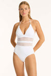 Drift Longline Halter One Piece in Drift White | bond-eye swim