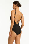 Scallop Cross Back High Neck One Piece