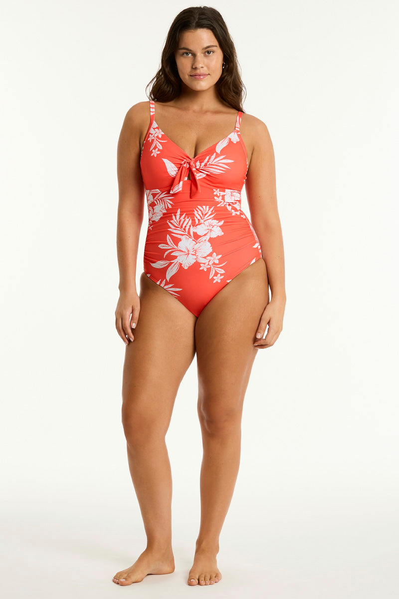 Aloha Tie Front DD/E One Piece - Aloha Flame - Sea Level Australia 