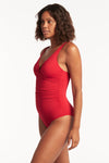 Eco Essentials Cross Front One Piece - Eco Essentials Red - Sea Level Australia 