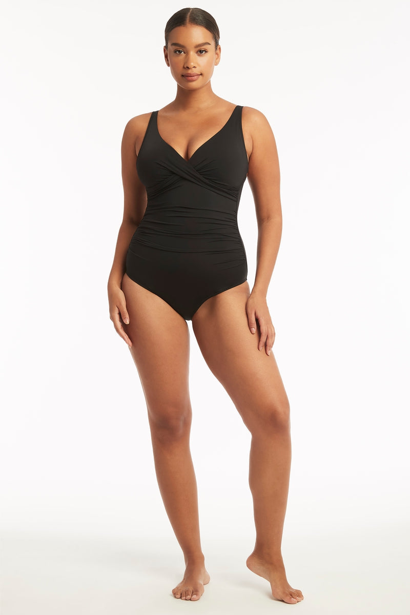 Eco Essentials Cross Front One Piece - Eco Essentials Black - Sea Level Australia 