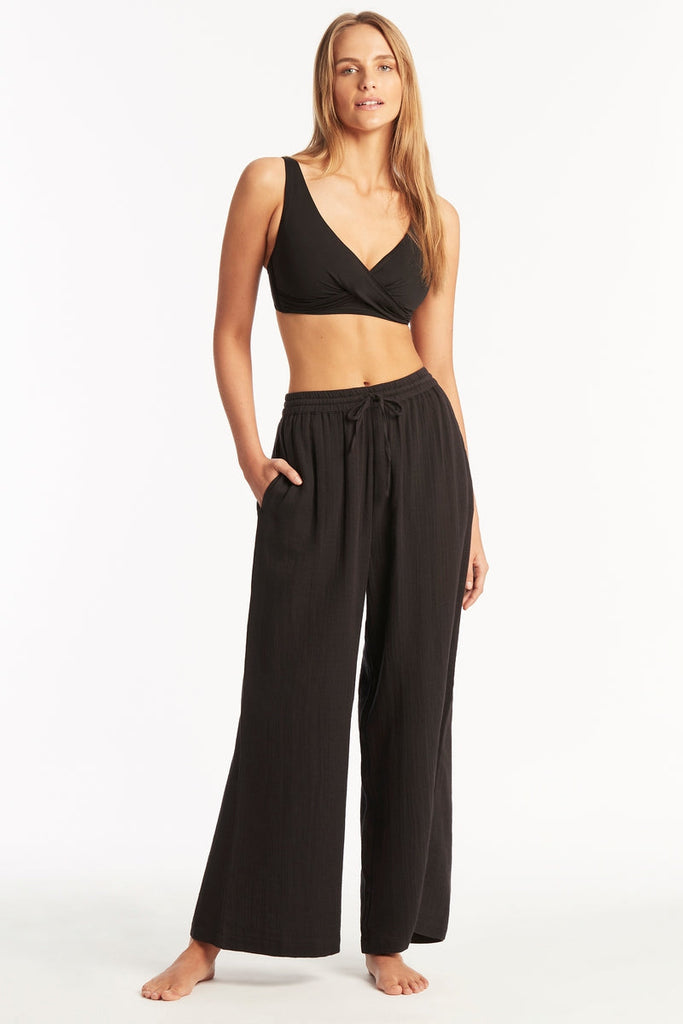 Topshop casual textured beach pants in black - part of a set - ShopStyle