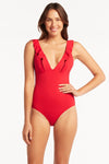 Eco Essentials Frill One Piece - Eco Essentials Red - Sea Level Australia 