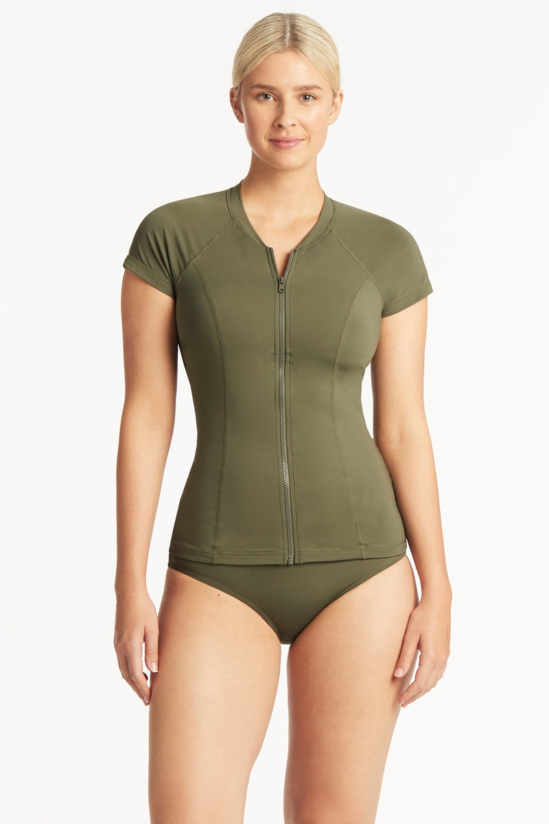 Eco Essentials Short Sleeve Rash Vest - Eco Essentials Khaki - Sea Level Australia 