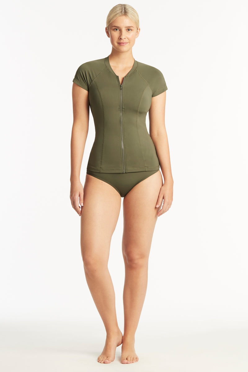 Eco Essentials Short Sleeve Rash Vest - Eco Essentials Khaki - Sea Level Australia 