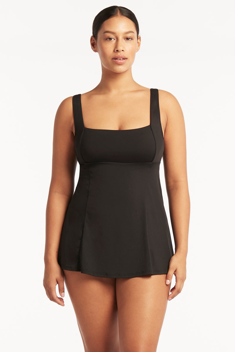 Sea Level Eco Essentials Square Neck Swim Dress - Black, 14 Plus Size Sea Level Eco Essentials Square Neck Swim Dress - Black, 14 Plus Size