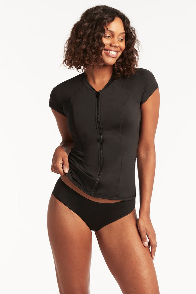 Womens Essentials Short Sleeve Zipped UPF 50 Rash Vest