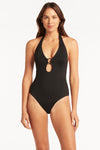 Eco Essentials Keyhole Halter One Piece - Eco Essentials Black - Sea Level Australia 