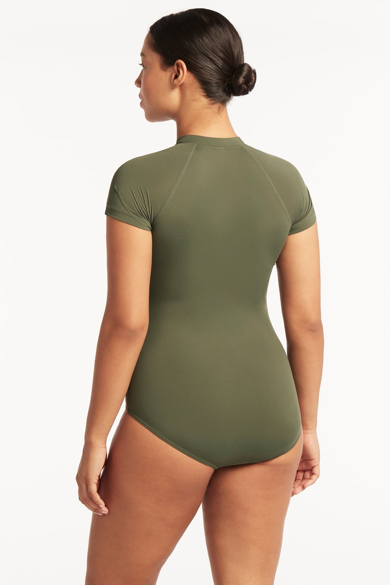 Eco Essentials Short Sleeve One Piece - Eco Essentials Khaki - Sea Level Australia 