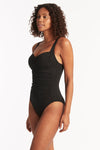 Eco Essentials Twist Front One Piece - Eco Essentials Black - Sea Level Australia 