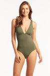 Eco Essentials Longline Tri One Piece - Eco Essentials Khaki - Sea Level Australia 