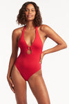 Eco Essentials Keyhole Halter One Piece - Eco Essentials Red - Sea Level Australia 