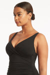 Eco Essentials Cross Front One Piece - Eco Essentials Black - Sea Level Australia 