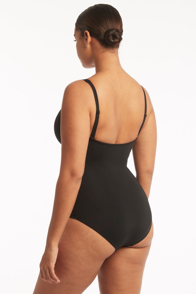 Eco Essentials Cross Front One Piece - Eco Essentials Black - Sea Level Australia 