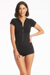 Eco Essentials Short Sleeve Boyleg One Piece - Eco Essentials Black - Sea Level Australia 