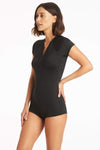 Eco Essentials Short Sleeve Boyleg One Piece - Eco Essentials Black - Sea Level Australia 