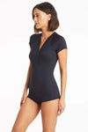 Eco Essentials Short Sleeve Boyleg One Piece - Eco Essentials Night Sky - Sea Level Australia 