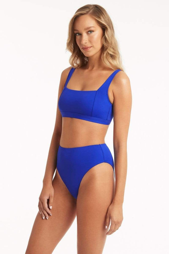 Blue Square Neck Top with Built-In Bra - Cobalt