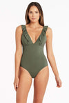 Eco Essentials Frill One Piece - Eco Essentials Khaki - Sea Level Australia 