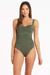 Eco Essentials Twist Front One Piece - Eco Essentials Khaki - Sea Level Australia 